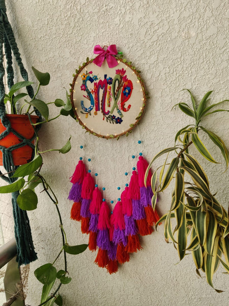 'Smile' Embroidered Hanging Dreamcatcher with Lights