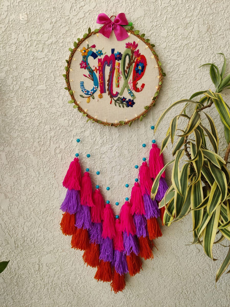 'Smile' Embroidered Hanging Dreamcatcher with Lights