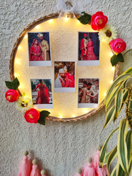 Floral Photo Frame Hoop with Tassles & Lights