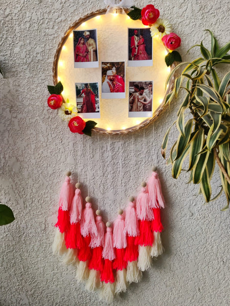Floral Photo Frame Hoop with Tassles & Lights