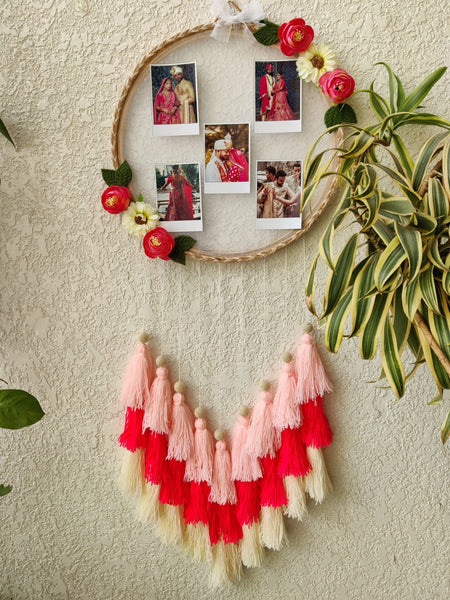Floral Photo Frame Hoop with Tassles & Lights