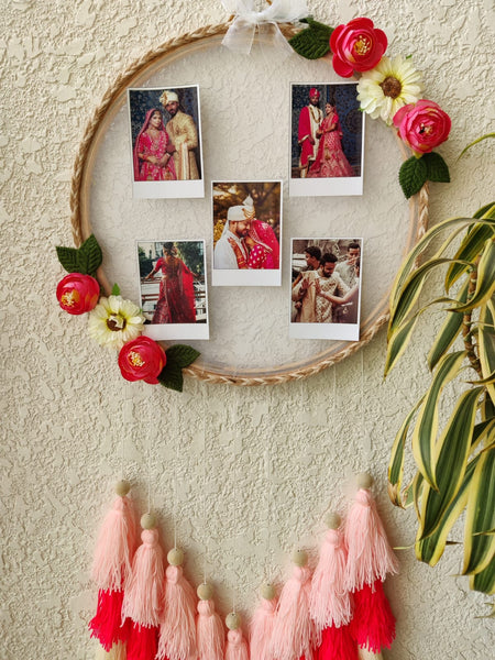 Floral Photo Frame Hoop with Tassles & Lights