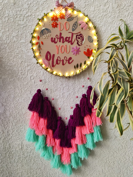 'Do What You Love' Embroidered Hanging Dreamcatcher with Lights