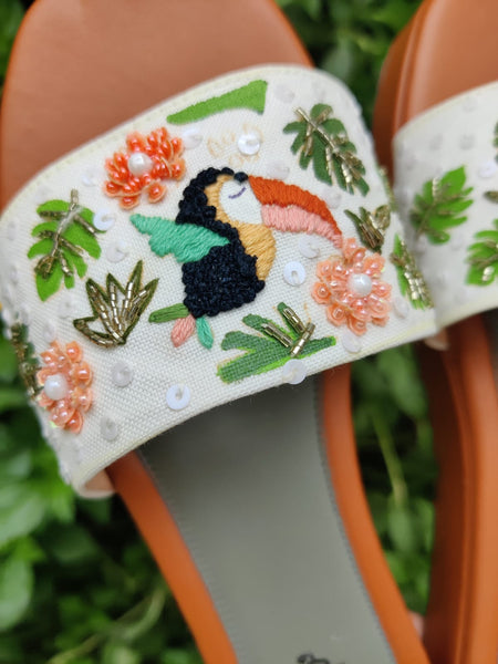 Toucon Bird & Flowers embroidered Heel Sliders