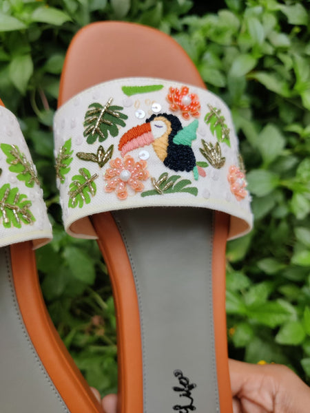 Toucon Bird & Flowers embroidered Heel Sliders