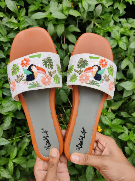 Toucon Bird & Flowers embroidered Heel Sliders