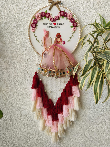 Customizable Couple Embroidered Hoop with Tassels