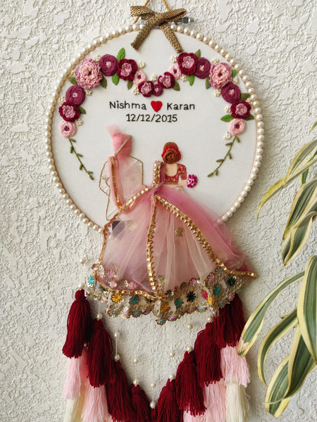 Customizable Couple Embroidered Hoop with Tassels