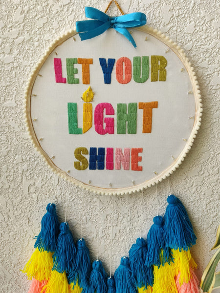 'Let your Light Shine' Embroidered Hanging Dreamcatcher with Lights