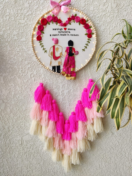 Customizable Couple Embroidered Hoop with Tassels & Lights