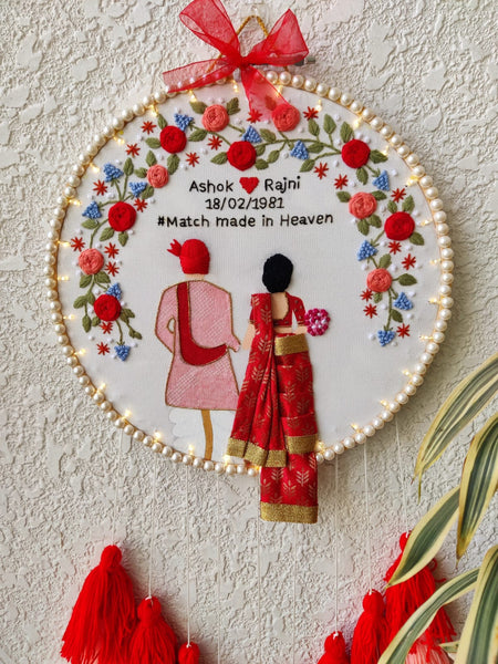 Customizable Couple Embroidered Hoop with Tassels & Lights