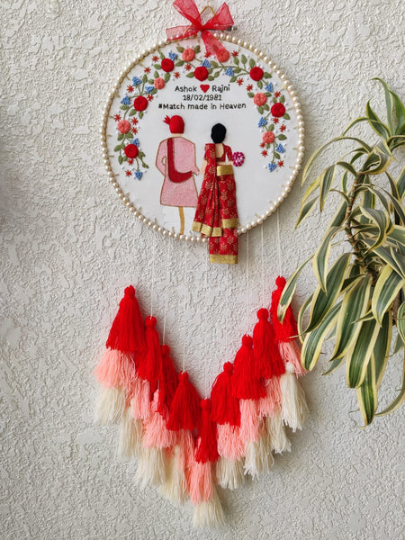 Customizable Couple Embroidered Hoop with Tassels & Lights