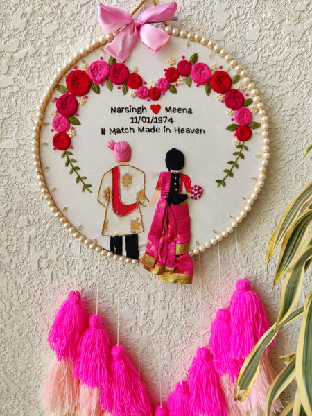 Customizable Couple Embroidered Hoop with Tassels & Lights