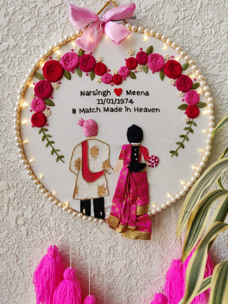 Customizable Couple Embroidered Hoop with Tassels & Lights