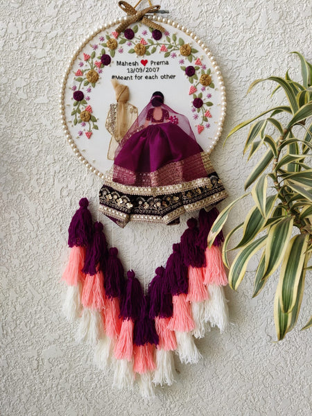Customizable Couple Embroidered Hoop with Tassels & Lights