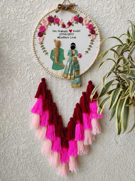 Customizable Couple Embroidered Hoop with Tassels & Lights