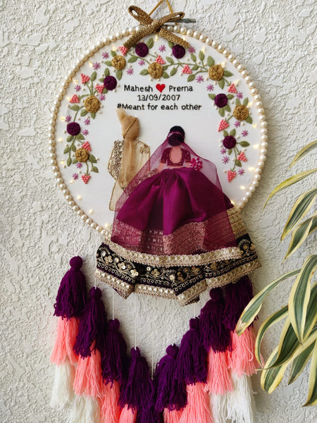 Customizable Couple Embroidered Hoop with Tassels & Lights