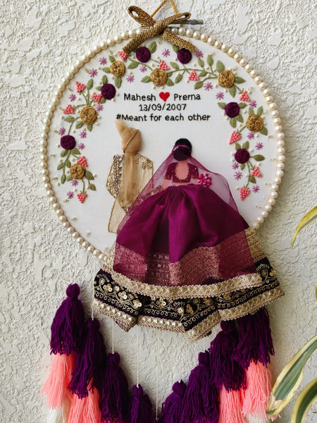Customizable Couple Embroidered Hoop with Tassels & Lights