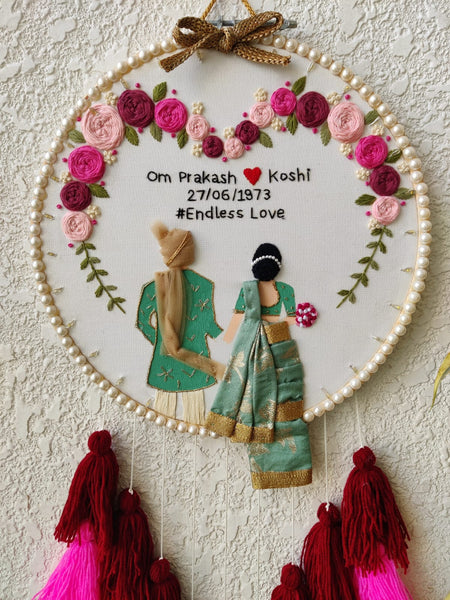 Customizable Couple Embroidered Hoop with Tassels & Lights