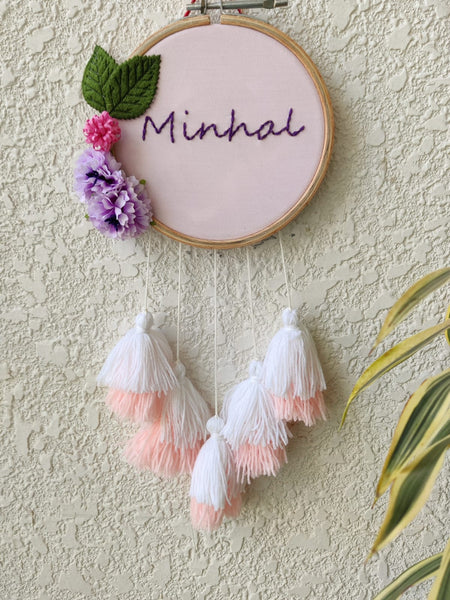 Customizable Floral Mini Embroidered Hoop with Tassels