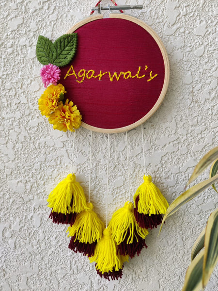 Customizable Floral Mini Embroidered Hoop with Tassels