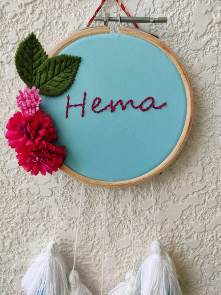 Customizable Floral Mini Embroidered Hoop with Tassels
