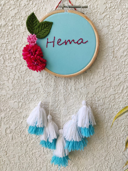 Customizable Floral Mini Embroidered Hoop with Tassels