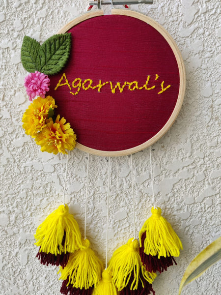 Customizable Floral Mini Embroidered Hoop with Tassels