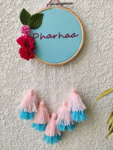 Customizable Floral Mini Embroidered Hoop with Tassels
