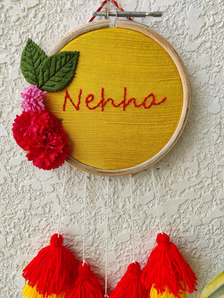 Customizable Floral Mini Embroidered Hoop with Tassels