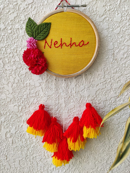 Customizable Floral Mini Embroidered Hoop with Tassels