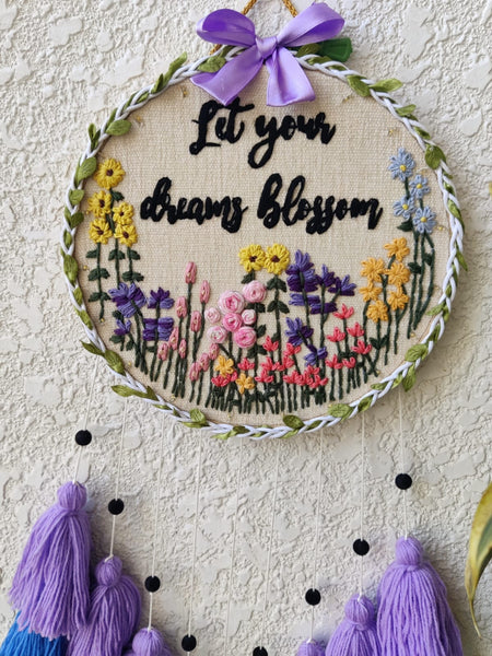 'Let your Dreams Blossom' Embroidered Hanging Dreamcatcher with Lights
