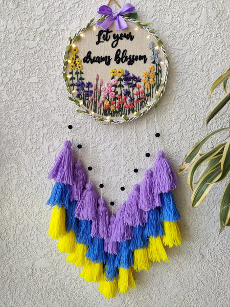 'Let your Dreams Blossom' Embroidered Hanging Dreamcatcher with Lights