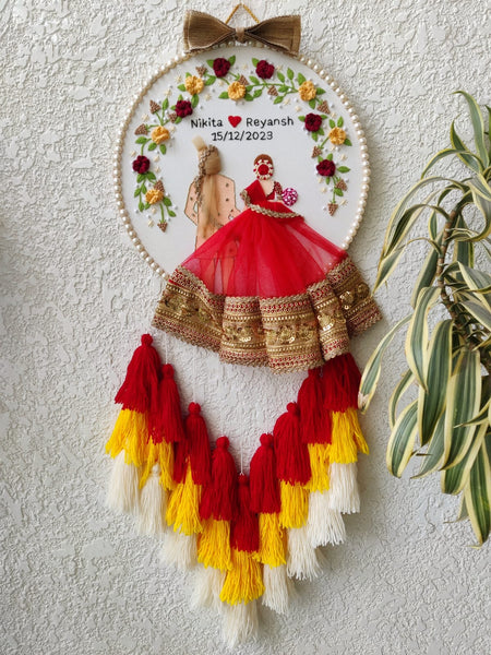 Customizable Couple Embroidered Hoop with Tassels