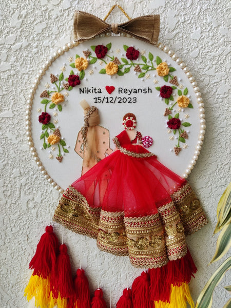 Customizable Couple Embroidered Hoop with Tassels