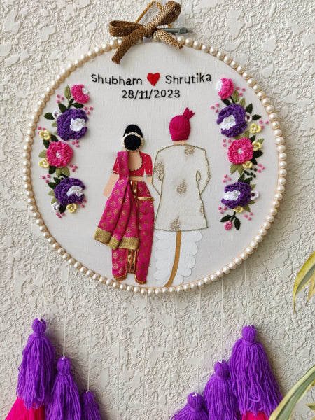 Customizable Couple Embroidered Hoop with Tassels