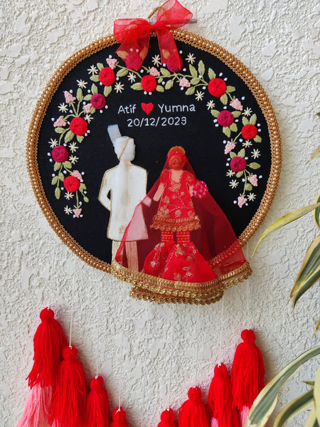 Customizable Couple Embroidered Hoop with Tassels