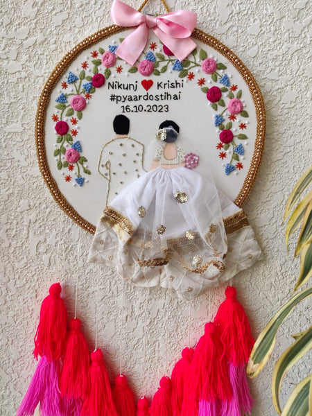 Customizable Couple Embroidered Hoop with Tassels