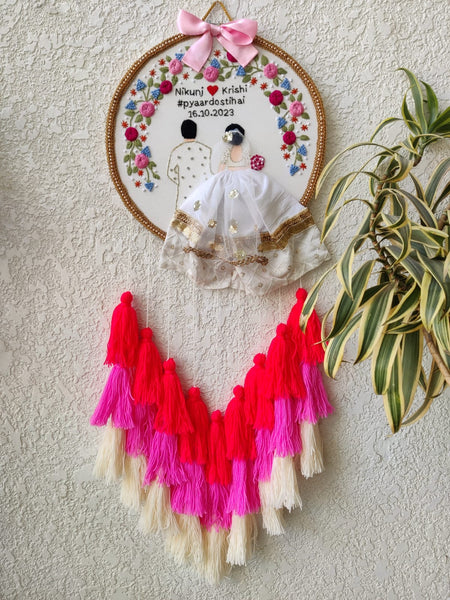 Customizable Couple Embroidered Hoop with Tassels
