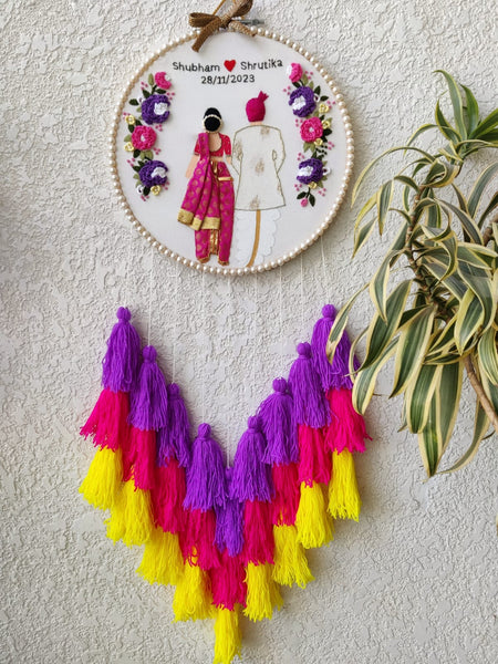 Customizable Couple Embroidered Hoop with Tassels