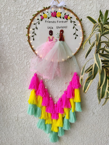 Bride & Bridesmaid Embroidered Hoop with Tassels & Lights