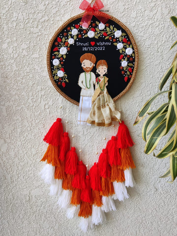 Customizable Couple Embroidered Hoop with Tassels