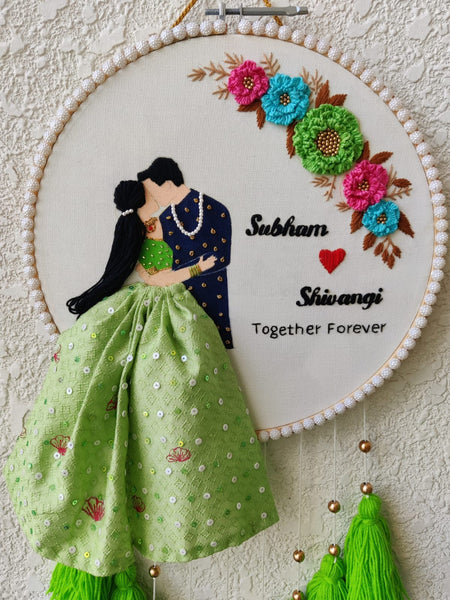 Customizable Couple Embroidered Hoop with Tassels