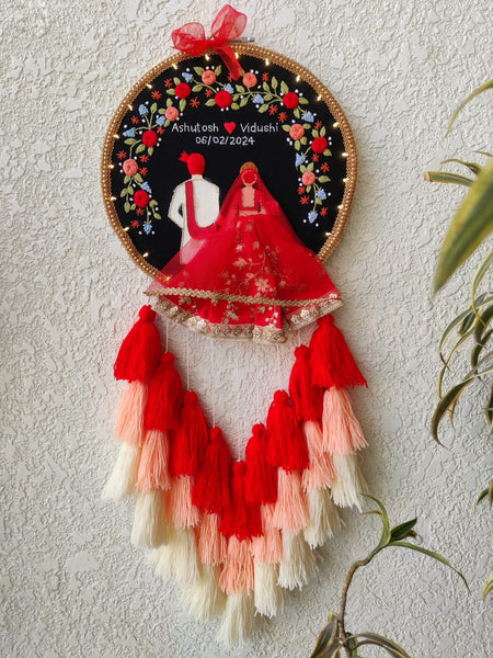 Couple Embroidered Hoop with Tassels & Lights