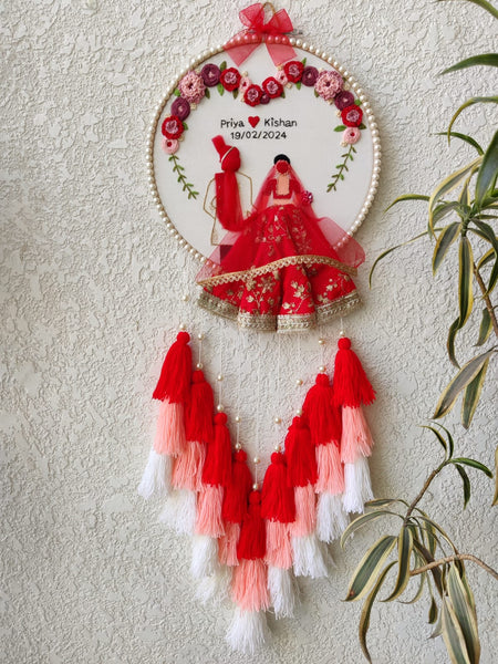 Customizable Couple Embroidered Hoop with Tassels