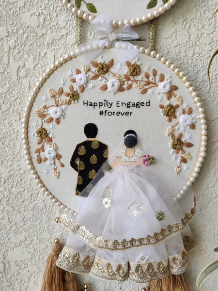 Customizable Bride & Groom Calendar Embroidered Double Hoop with Tassels