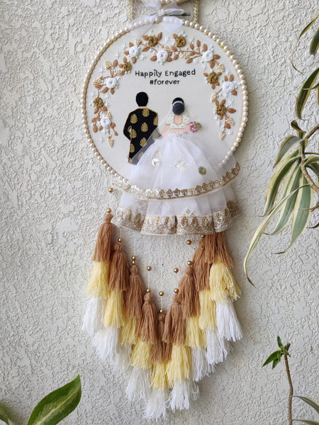 Customizable Bride & Groom Calendar Embroidered Double Hoop with Tassels