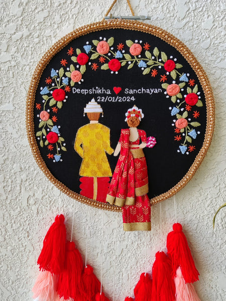 Customizable Couple Embroidered Hoop with Tassels