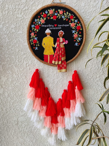 Customizable Couple Embroidered Hoop with Tassels