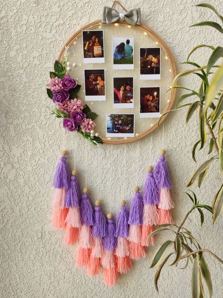 Floral Photo Frame Hoop with Tassles & Lights